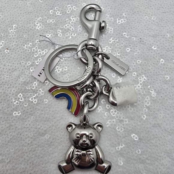 Coach Rainbow Bear Cluster Bag Charm Keychain Silvertone - Picture 3 of 6